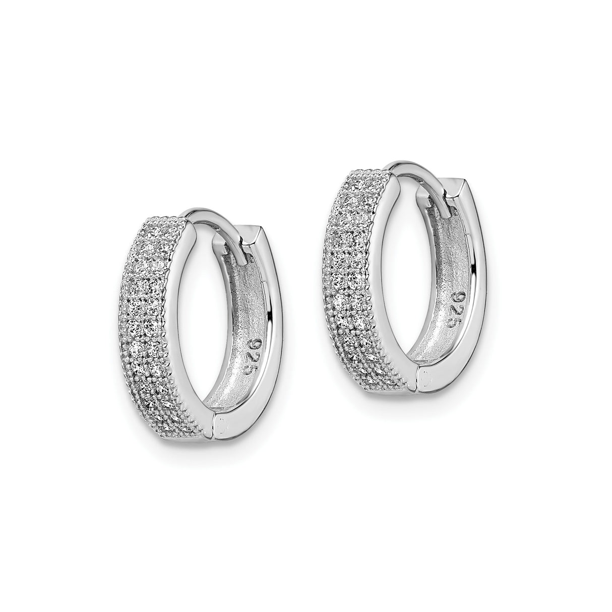 Sterling Silver Huggie Hoop Earrings with Cubic Zirconia Pave, Minimalist Polished Design