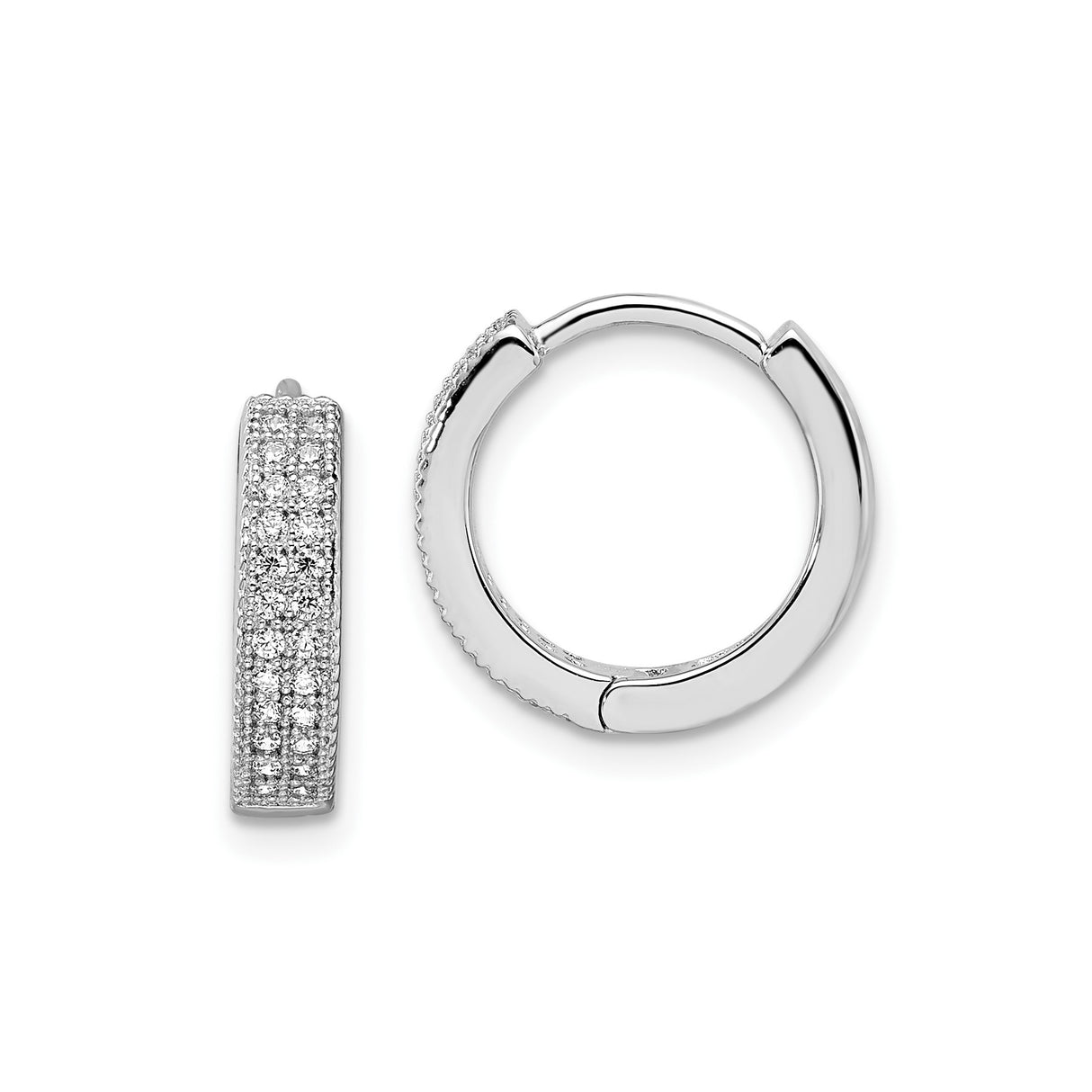 Sterling Silver Huggie Hoop Earrings with Cubic Zirconia Pave, Minimalist Polished Design