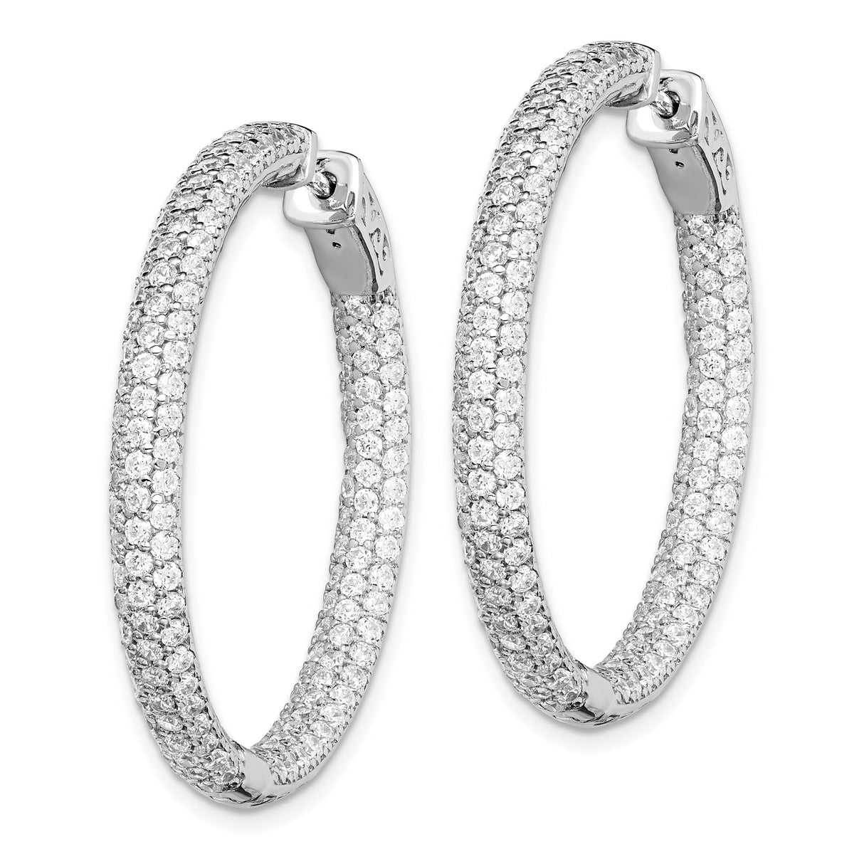 Sterling Silver Hoop Earrings with Triple Row Cubic Zirconia, Pavé Fashion Statement Hoops