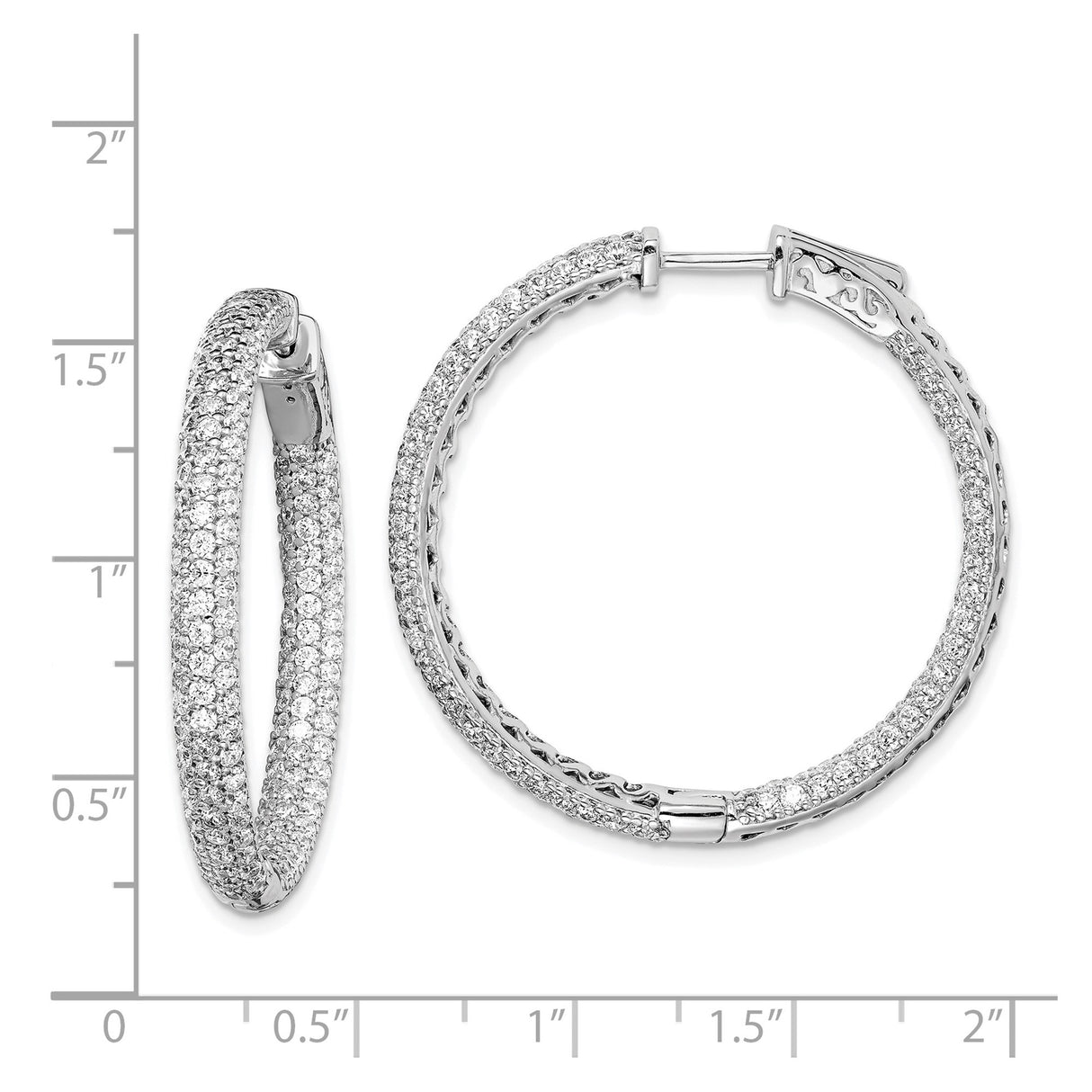 Sterling Silver Hoop Earrings with Triple Row Cubic Zirconia, Pavé Fashion Statement Hoops