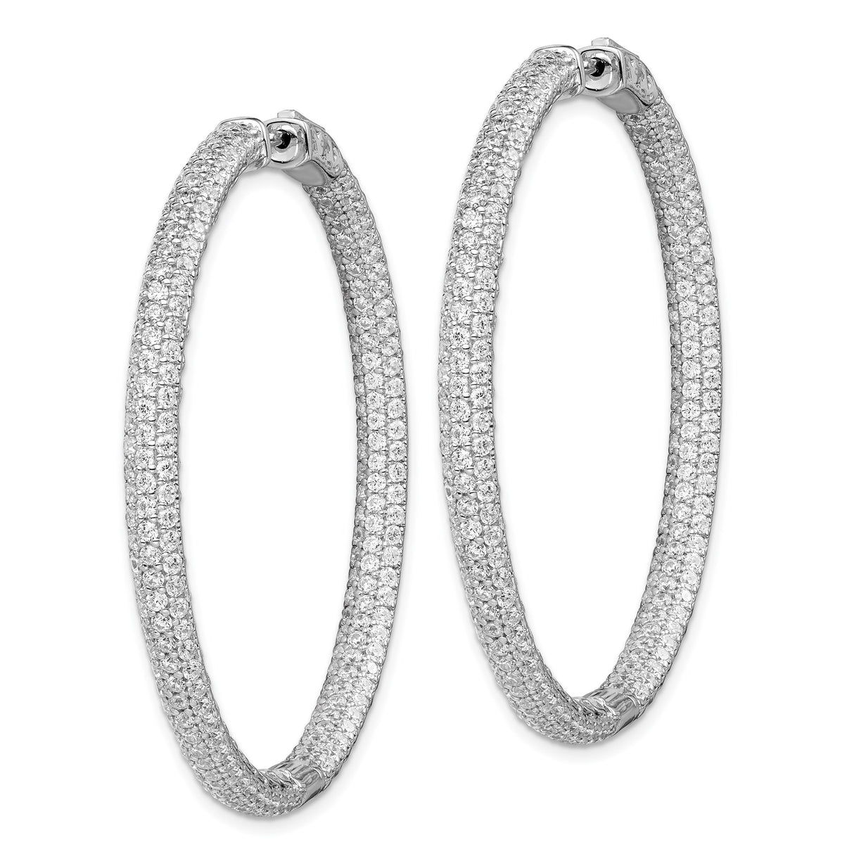 Sterling Silver Hoop Earrings with Cubic Zirconia, Large Pavé Set Statement Style for Women