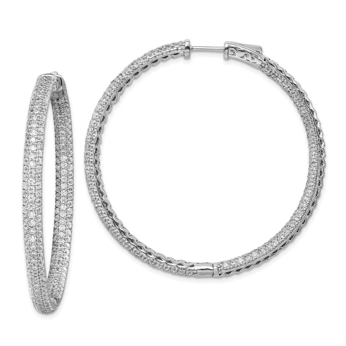 Sterling Silver Hoop Earrings with Cubic Zirconia, Large Pavé Set Statement Style for Women