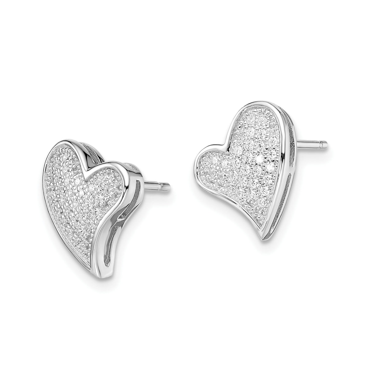 Sterling Silver Heart Shaped Stud Earrings with Cubic Zirconia, Romantic Minimalist Design