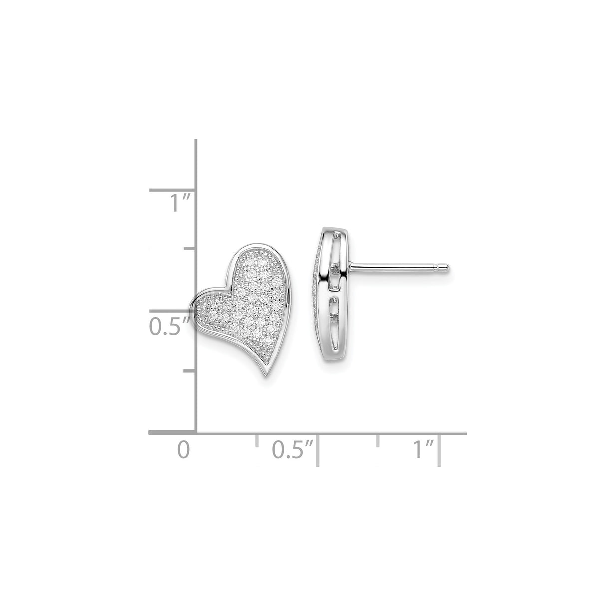 Sterling Silver Heart Shaped Stud Earrings with Cubic Zirconia, Romantic Minimalist Design