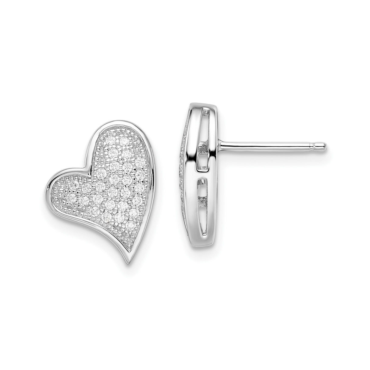 Sterling Silver Heart Shaped Stud Earrings with Cubic Zirconia, Romantic Minimalist Design
