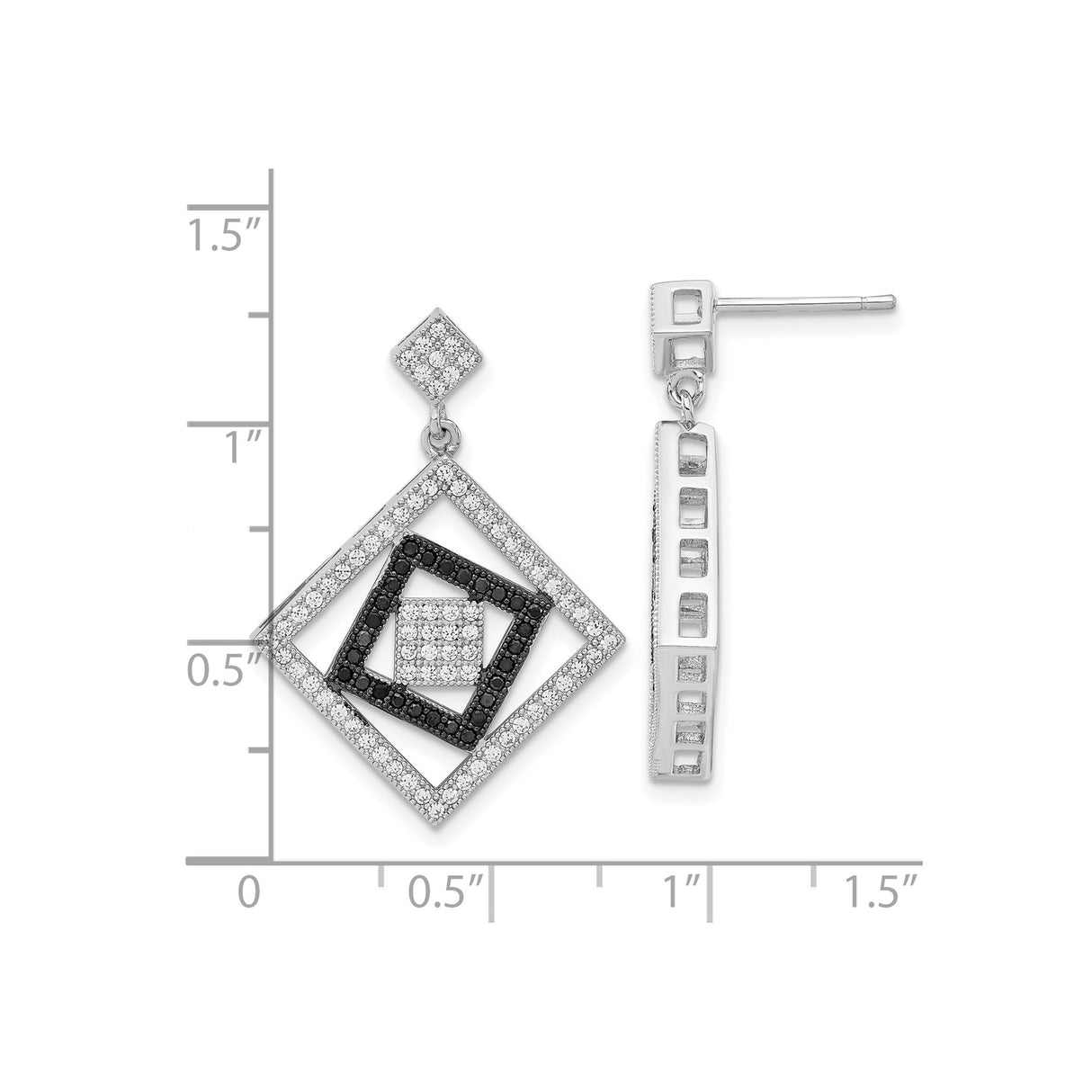 Sterling Silver Geometric Dangle Earrings with Cubic Zirconia Accents, Modern Layered Design
