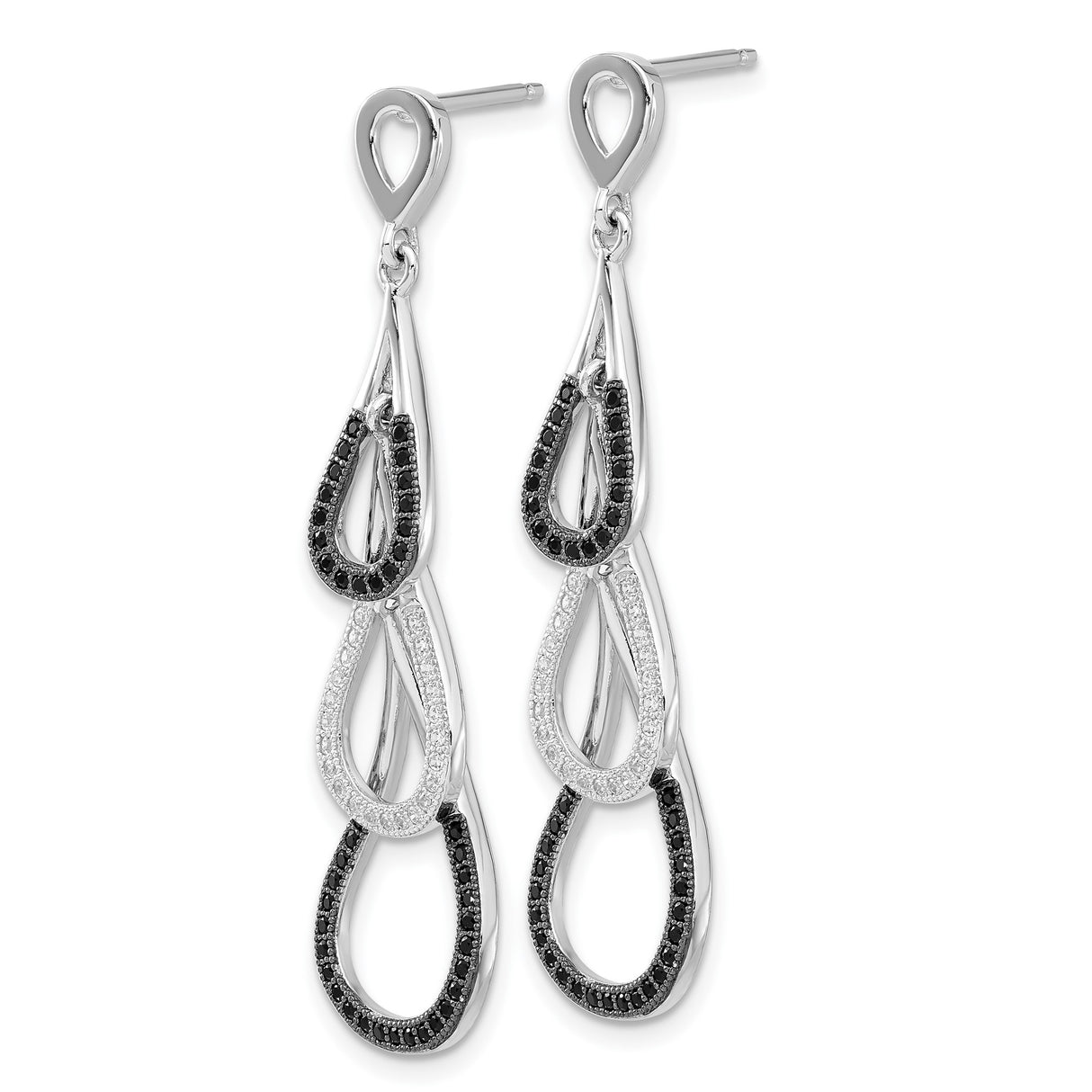 Sterling Silver Teardrop Dangle Earrings with Cubic Zirconia, Triple Loop Design for Women