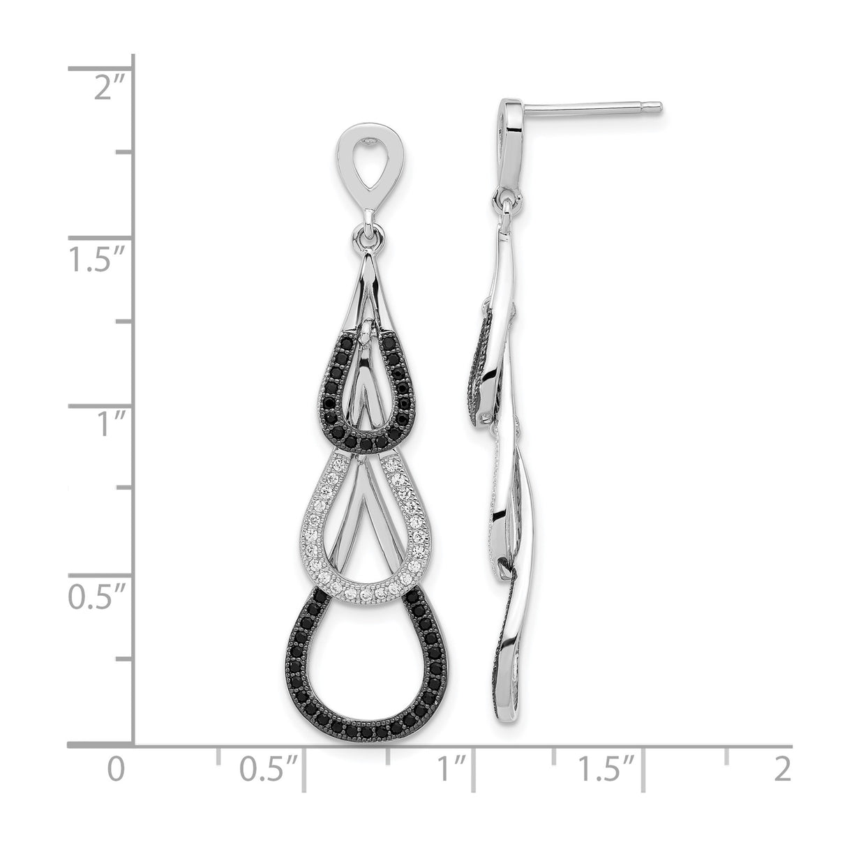 Sterling Silver Teardrop Dangle Earrings with Cubic Zirconia, Triple Loop Design for Women