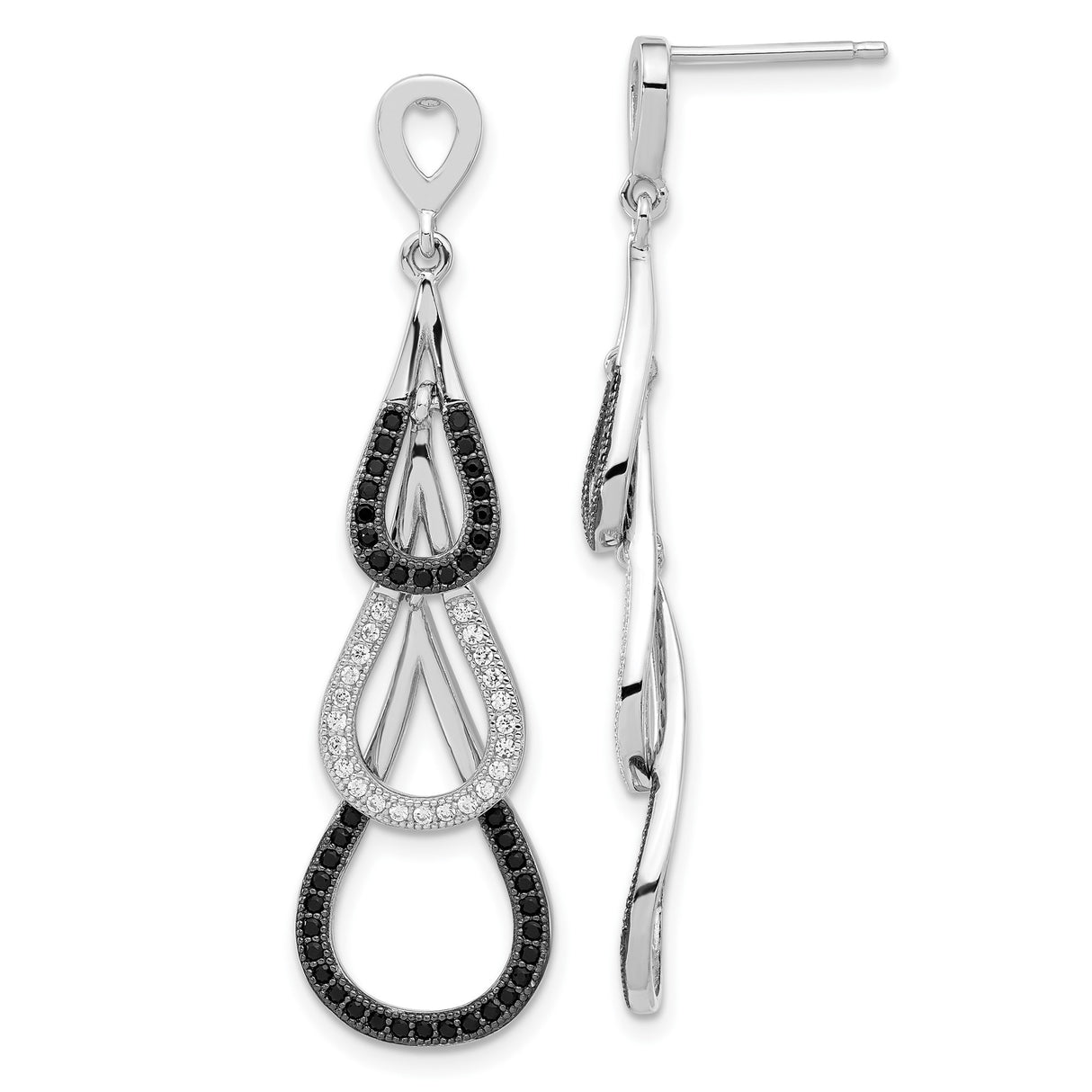 Sterling Silver Teardrop Dangle Earrings with Cubic Zirconia, Triple Loop Design for Women