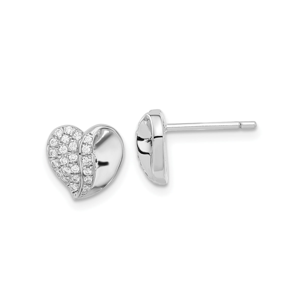 Sterling Silver Heart Shaped Stud Earrings with Cubic Zirconia Split Design
