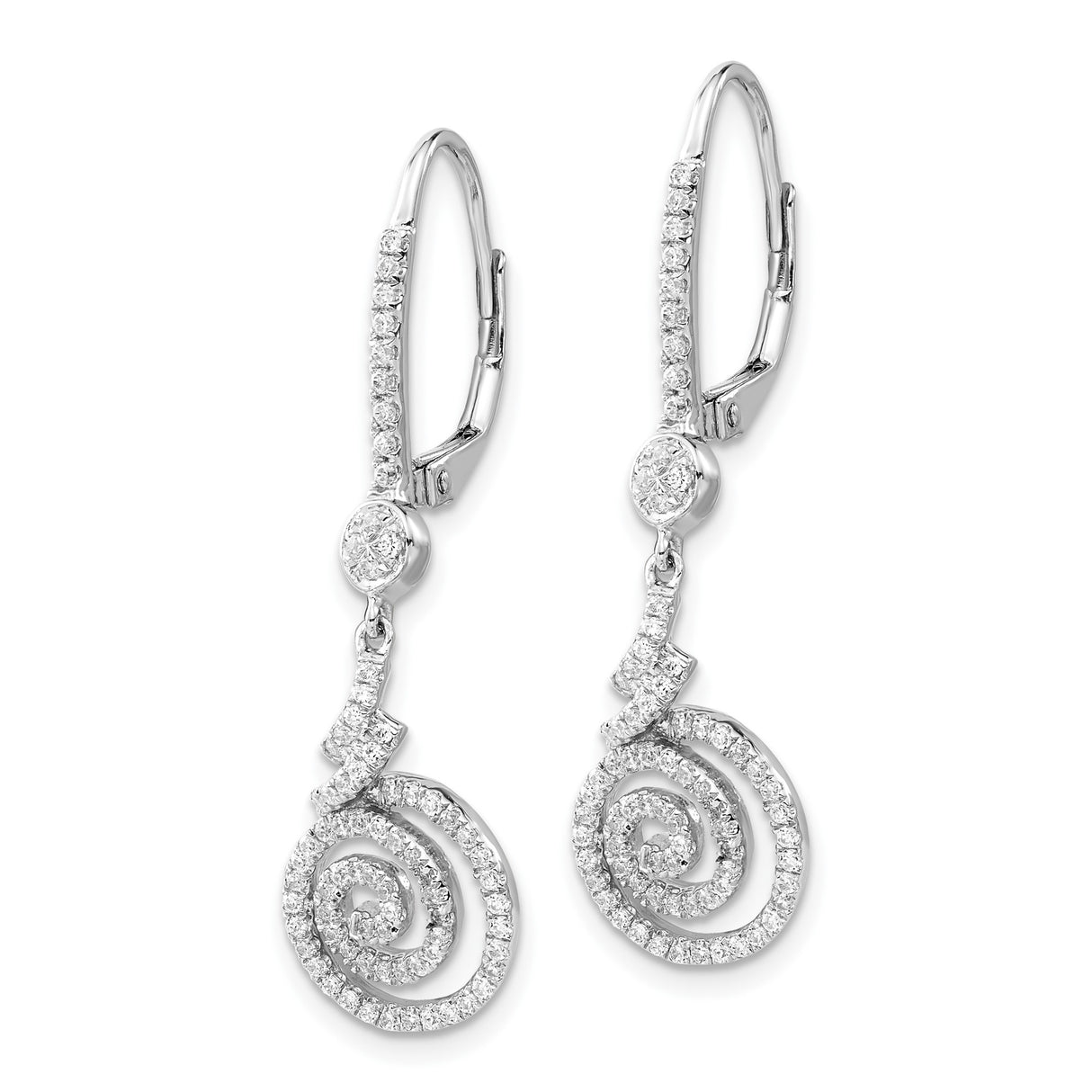Sterling Silver Spiral Dangle Earrings with Cubic Zirconia, Swirl Leverback Drop Style