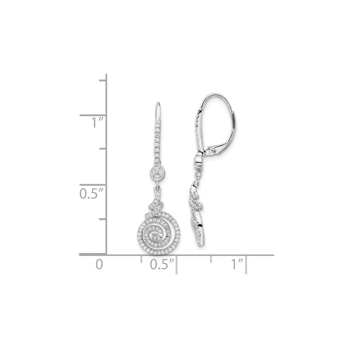 Sterling Silver Spiral Dangle Earrings with Cubic Zirconia, Swirl Leverback Drop Style