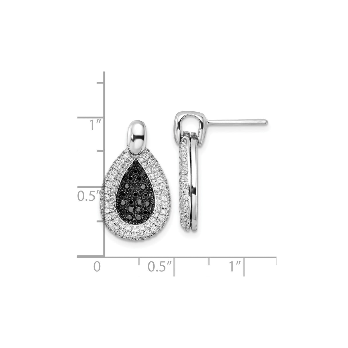 Sterling Silver Teardrop Earrings with Black and White Cubic Zirconia Pavé Dangle Design