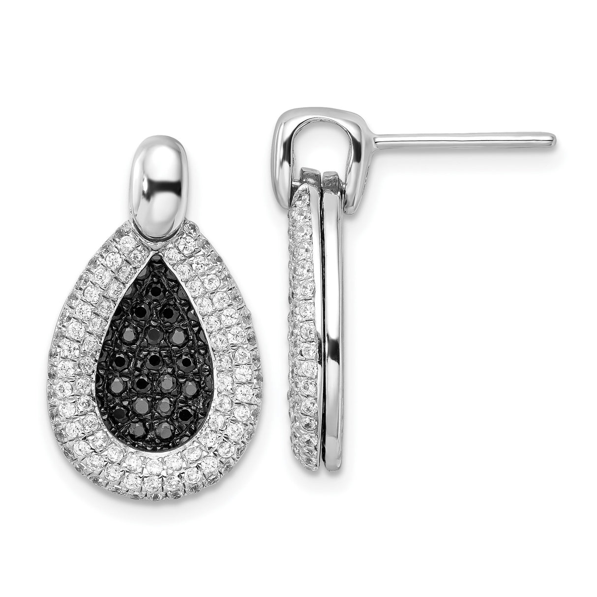 Sterling Silver Teardrop Earrings with Black and White Cubic Zirconia Pavé Dangle Design