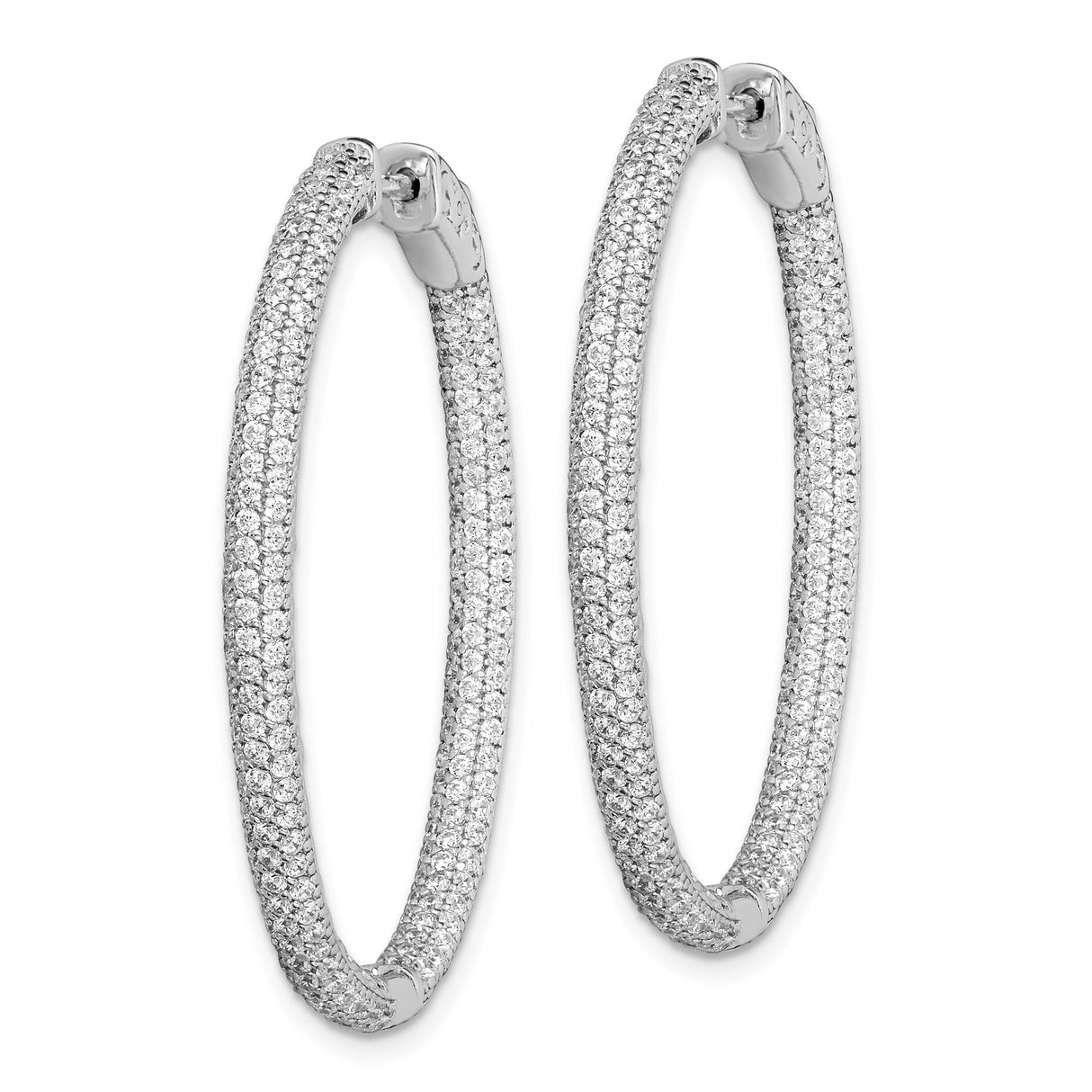 Sterling Silver Oval Hoop Earrings with Cubic Zirconia, Intricate Pavé Design