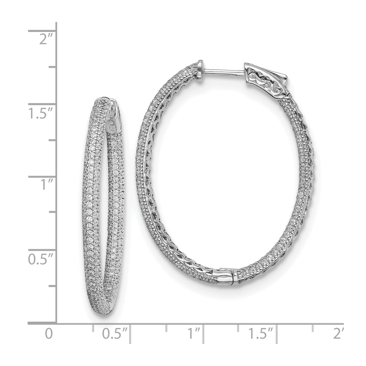 Sterling Silver Oval Hoop Earrings with Cubic Zirconia, Intricate Pavé Design