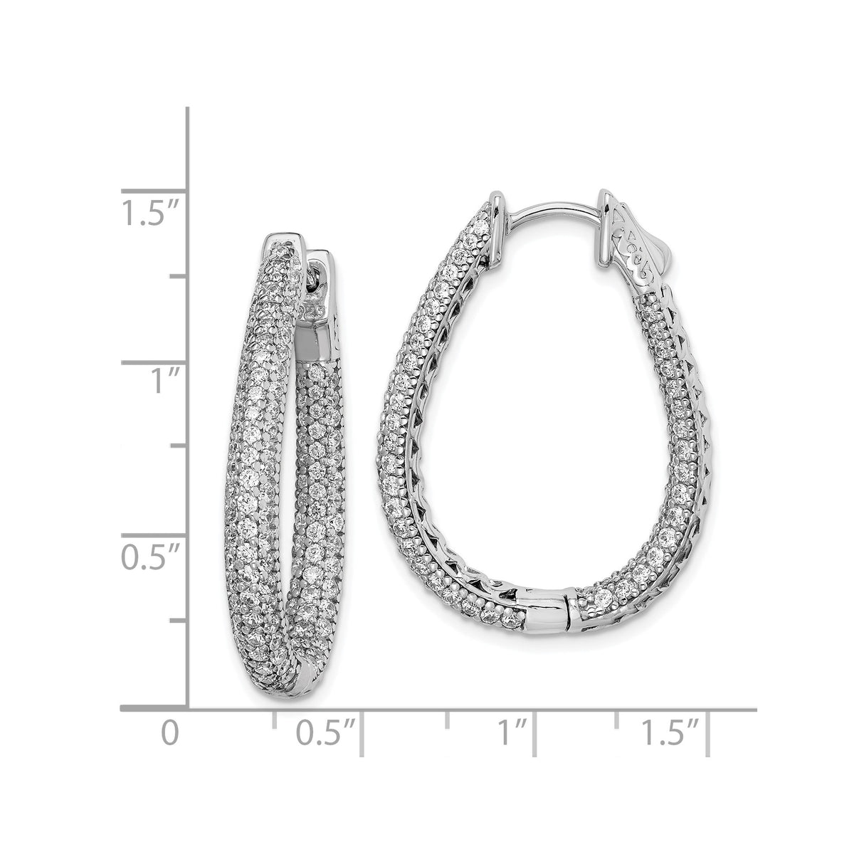 Sterling Silver Oval Hoop Earrings with Cubic Zirconia Pavé, Contemporary Formal Design