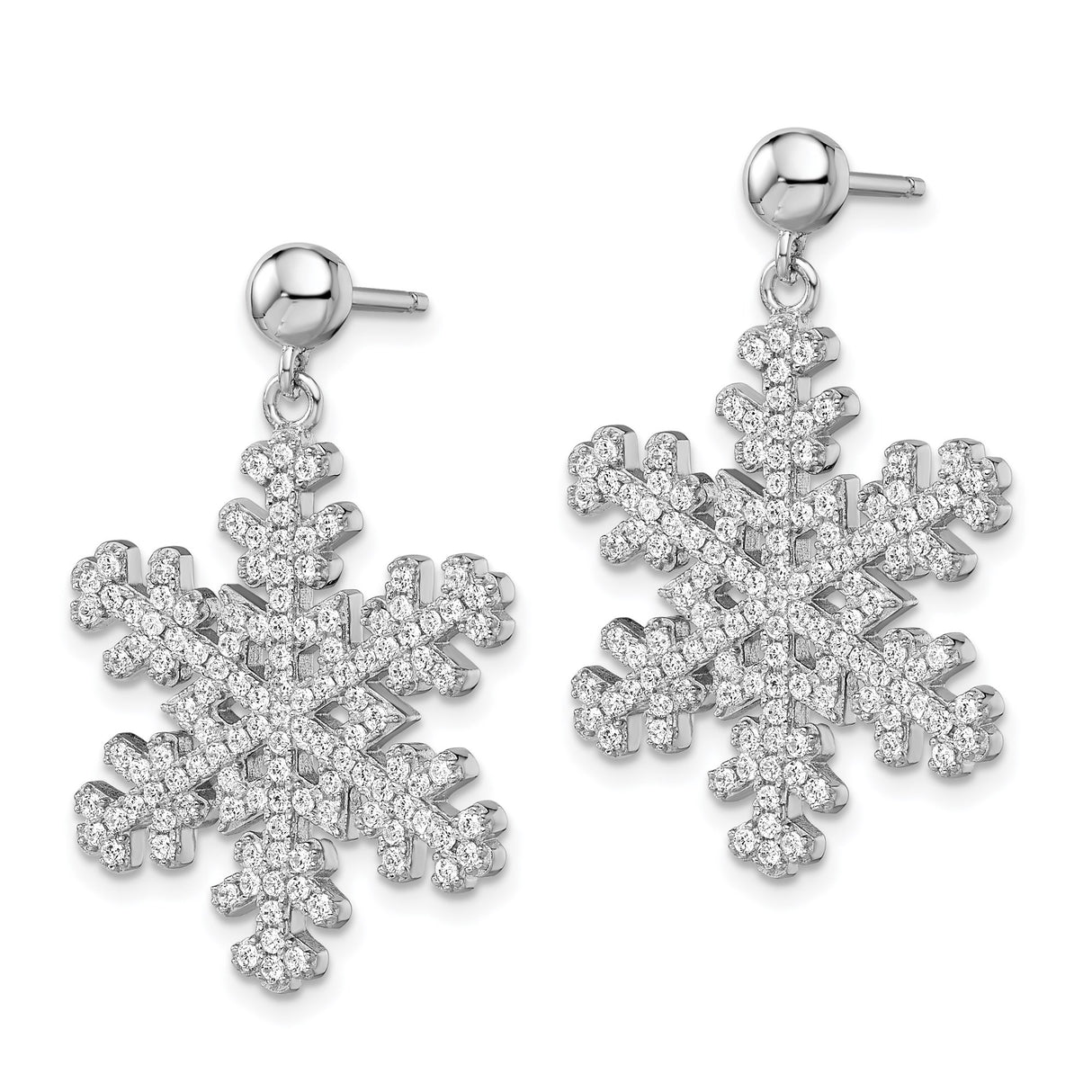 Sterling Silver Dangle Earrings with Cubic Zirconia, Snowflake Winter Theme for Women