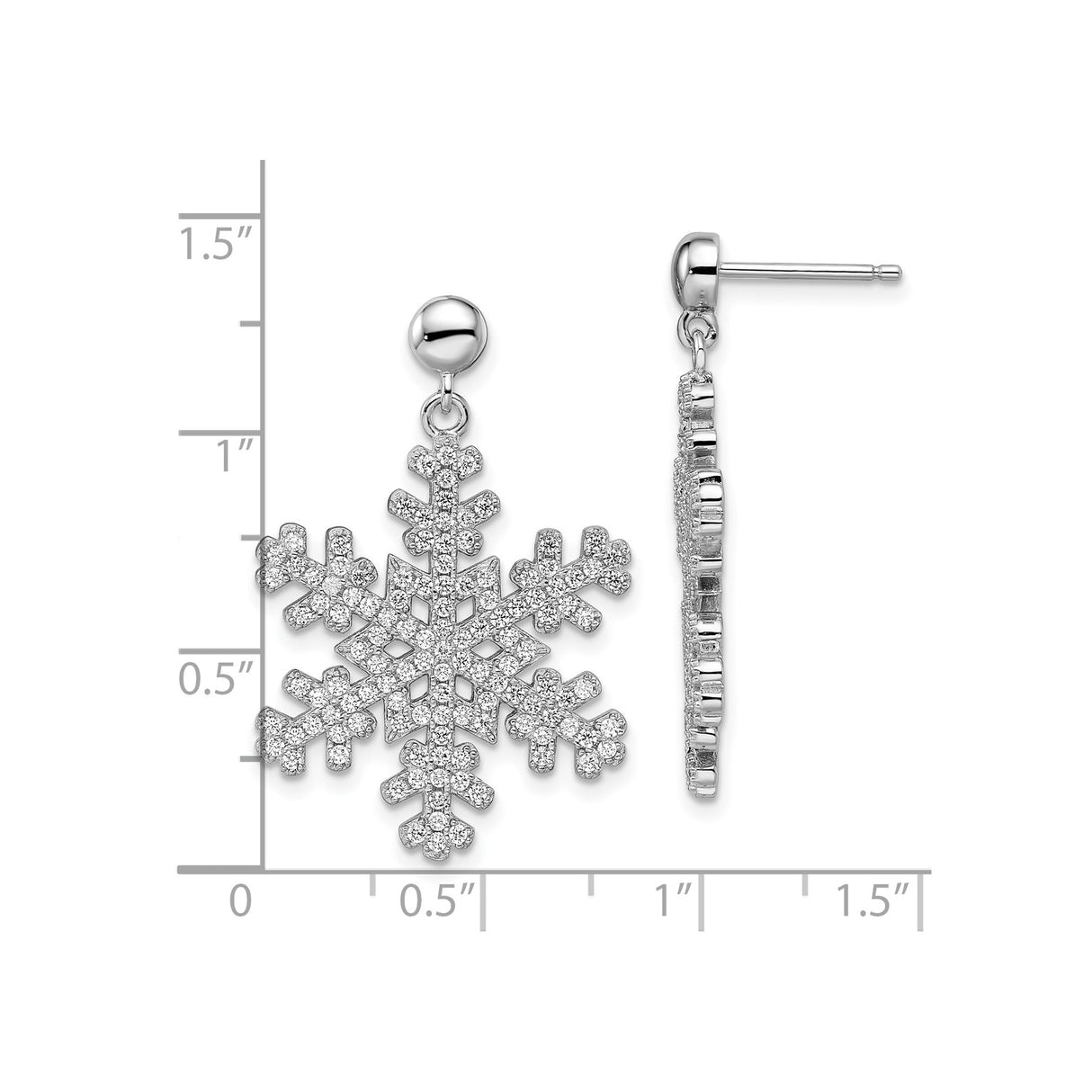 Sterling Silver Dangle Earrings with Cubic Zirconia, Snowflake Winter Theme for Women