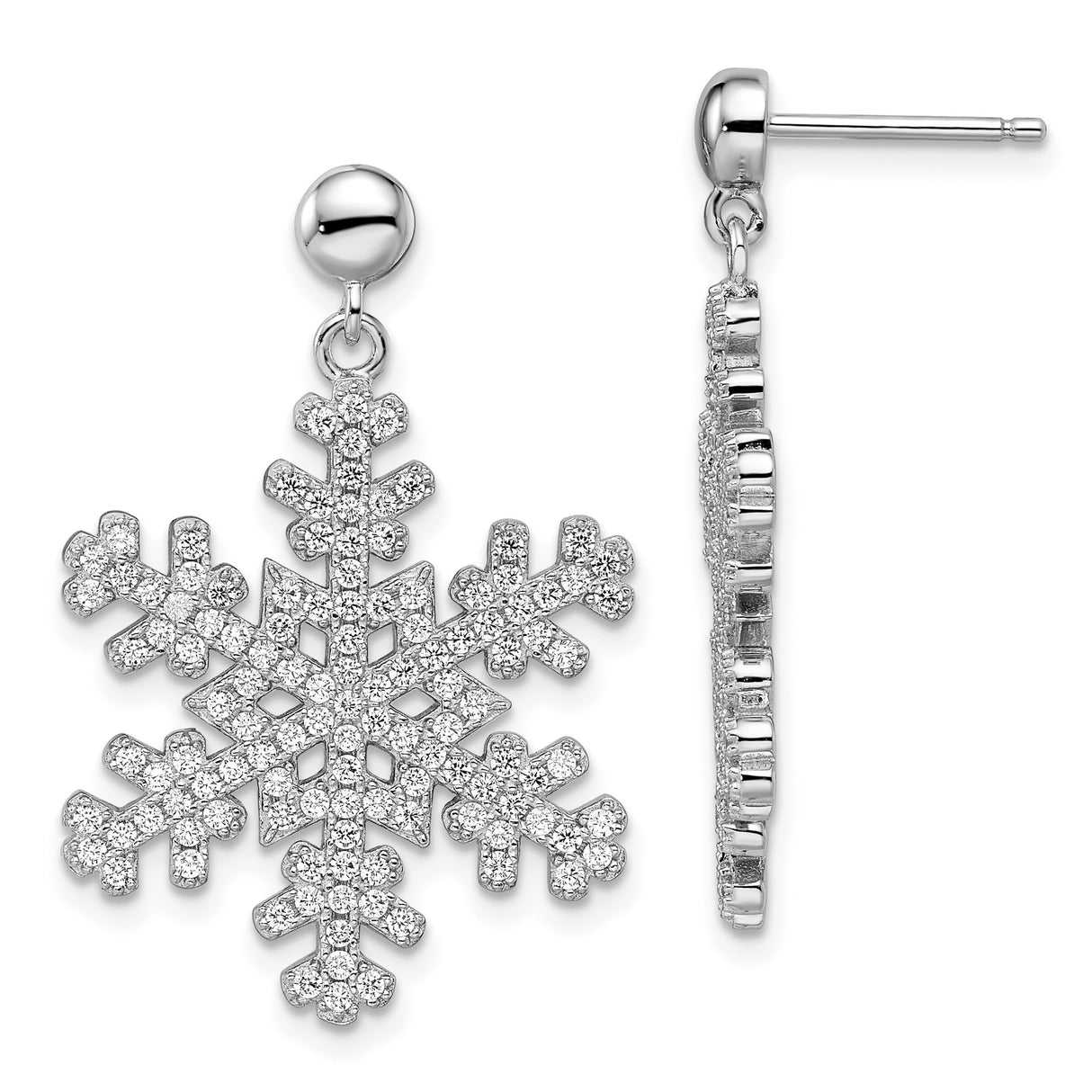 Sterling Silver Dangle Earrings with Cubic Zirconia, Snowflake Winter Theme for Women