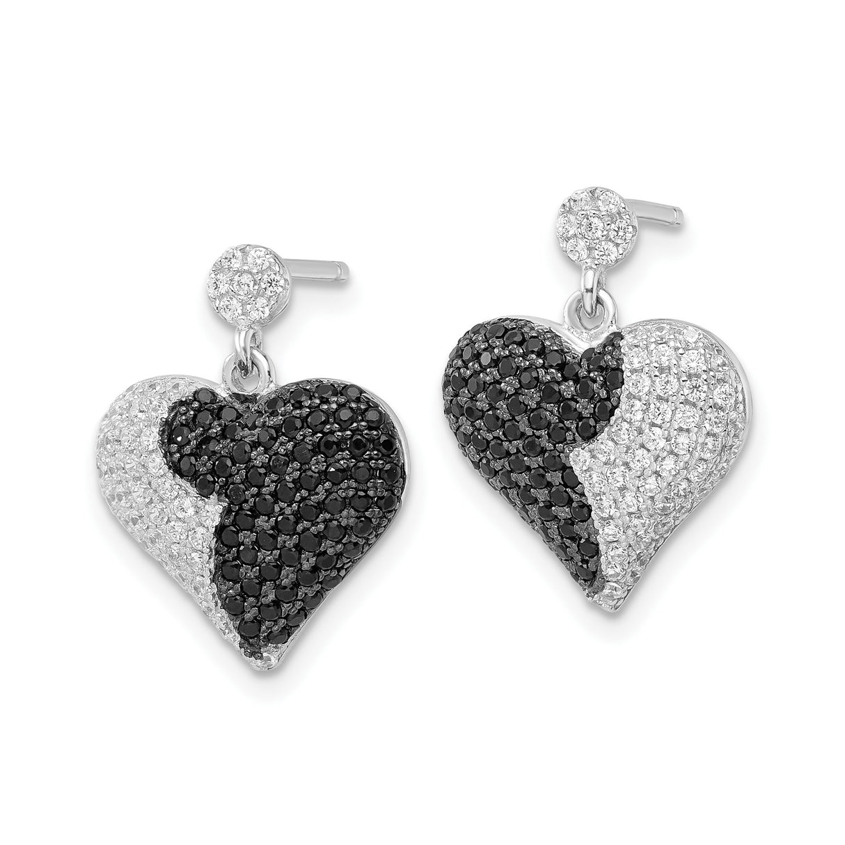 Sterling Silver Heart Drop Earrings with Cubic Zirconia, Yin Yang Design
