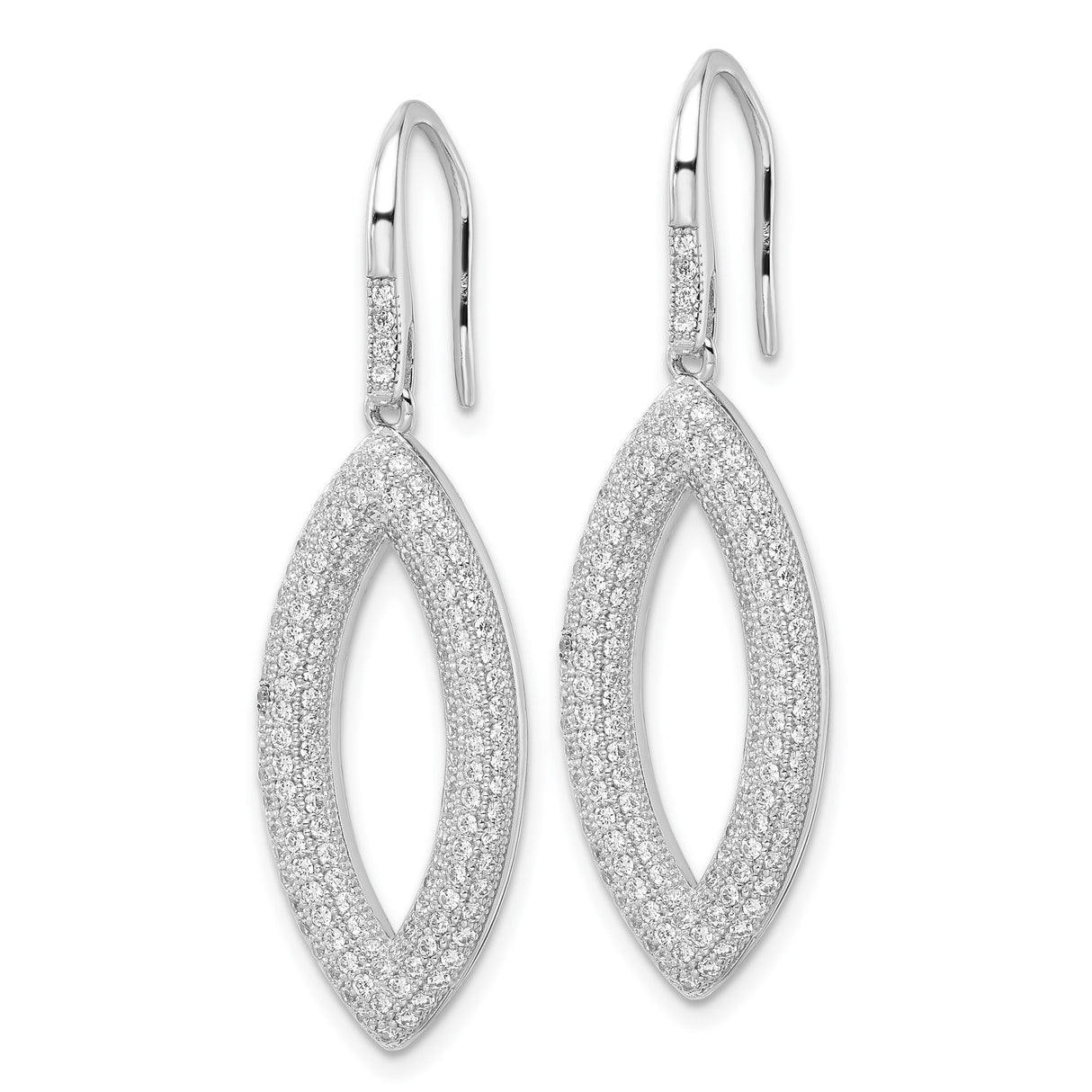 Sterling Silver Dangle Earrings with Cubic Zirconia, Marquise Open Long Drop Design