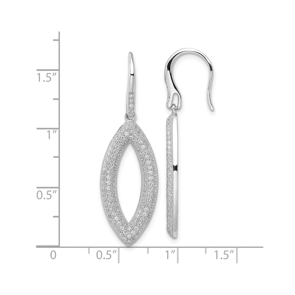 Sterling Silver Dangle Earrings with Cubic Zirconia, Marquise Open Long Drop Design