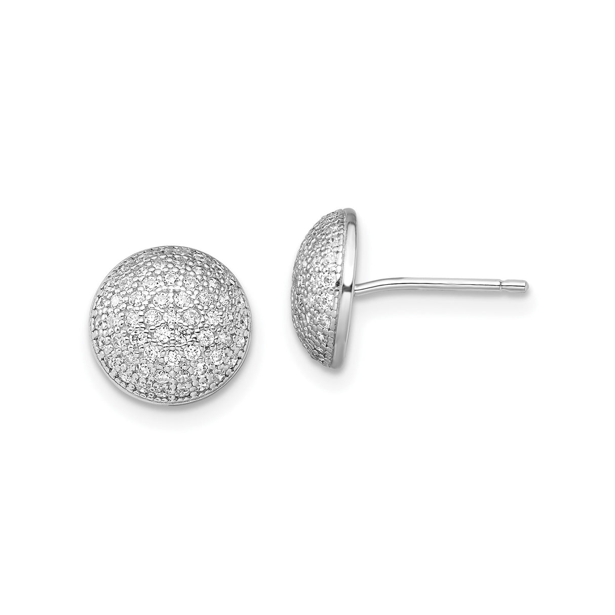 Sterling Silver Dome Stud Earrings with Pavé Cubic Zirconia, Round High Polish Design