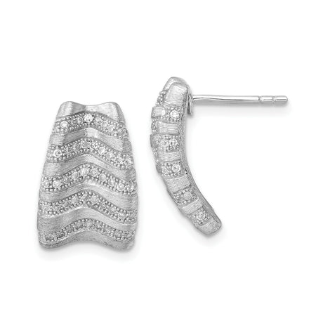 Sterling Silver Stud Earrings with Cubic Zirconia, Wave Pattern and Textured Design