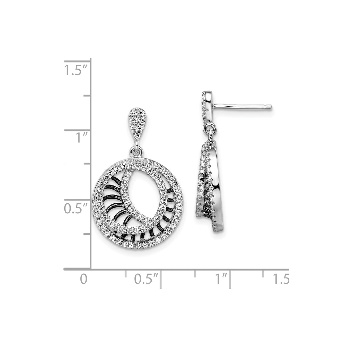 Sterling Silver Dangle Earrings with Cubic Zirconia, Interlocking Circles, Geometric Drop Design