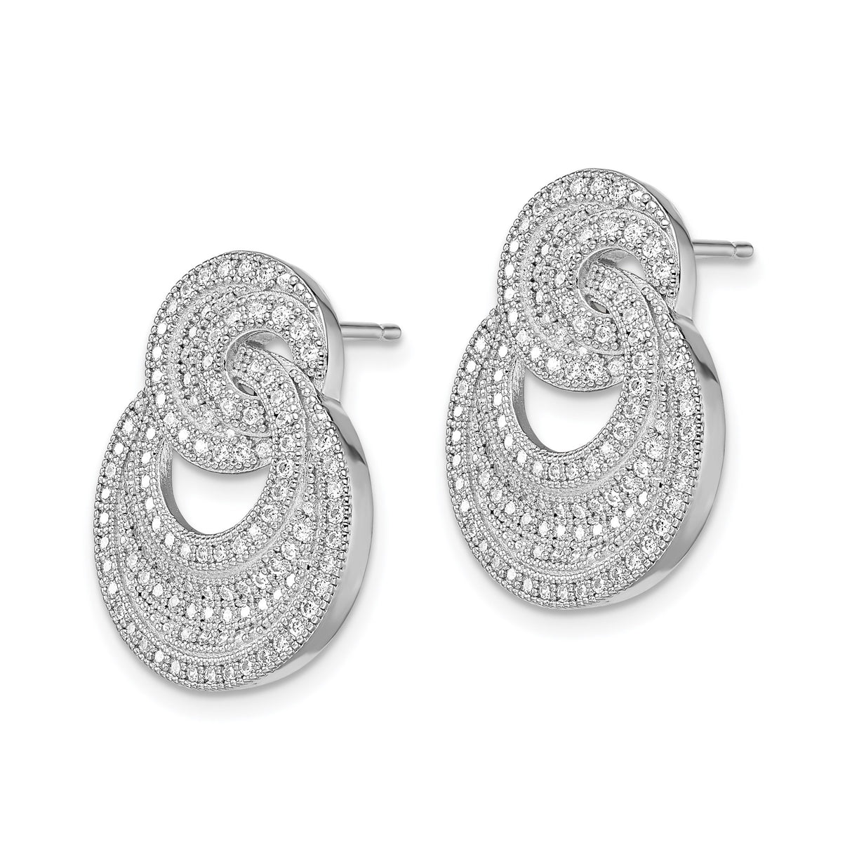 Sterling Silver Stud Earrings with Cubic Zirconia, Interlocking Circles, Unity Design