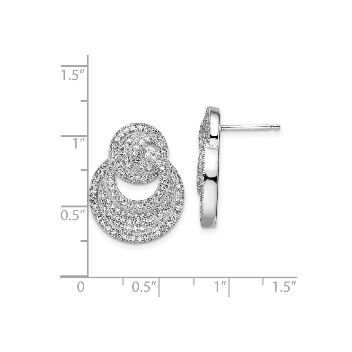 Sterling Silver Stud Earrings with Cubic Zirconia, Interlocking Circles, Unity Design