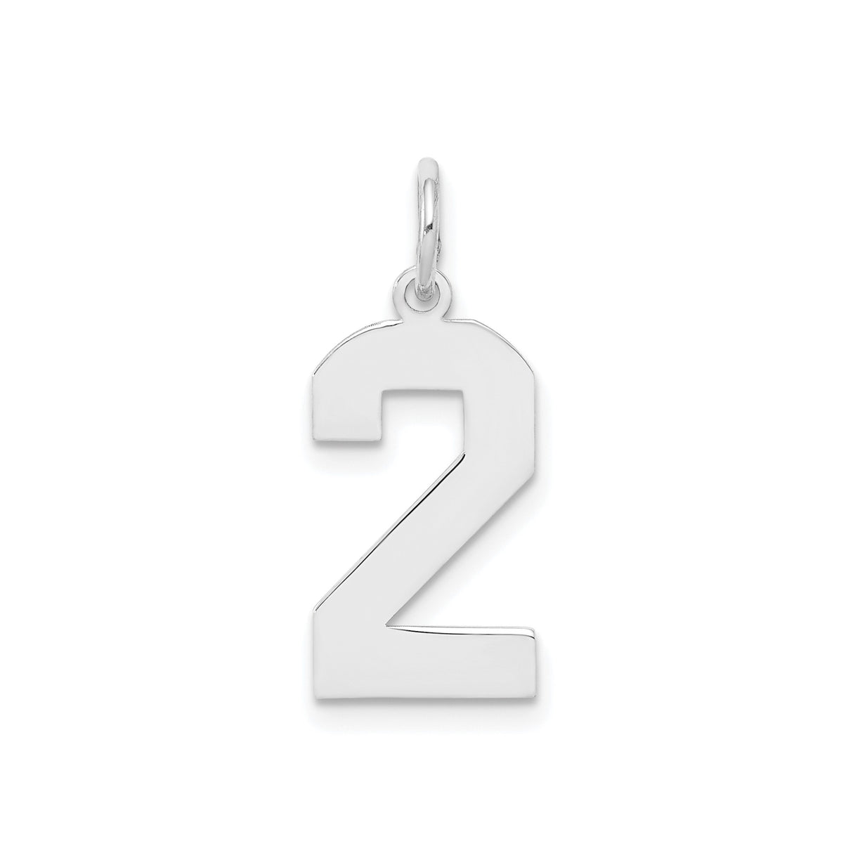 Sterling Silver Number 2 Pendant, Bold Polished Charm, Modern Minimalist Unisex Design
