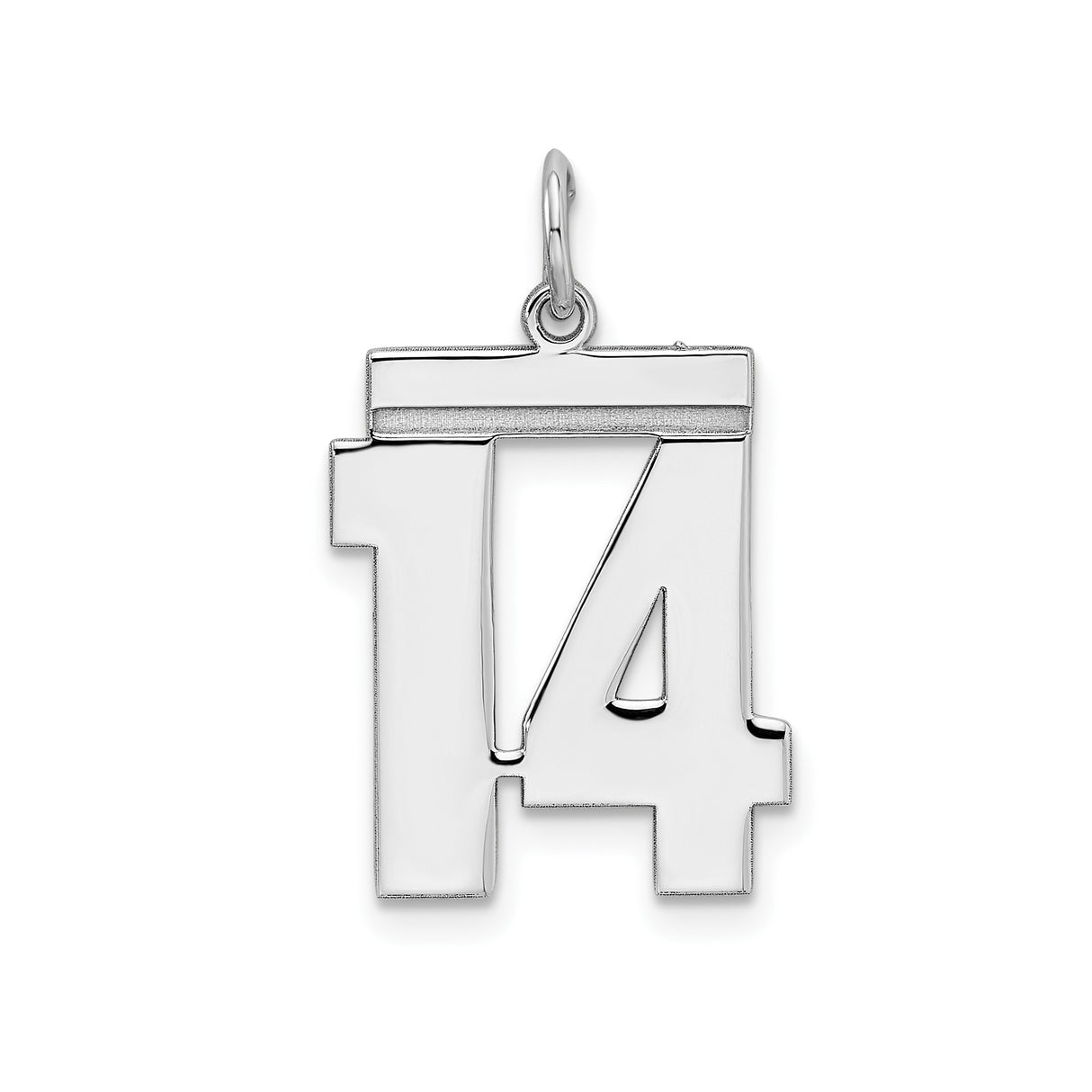 Sterling Silver Number 14 Pendant, Bold Block Style, High-Polish Finish, Unisex Sports Charm