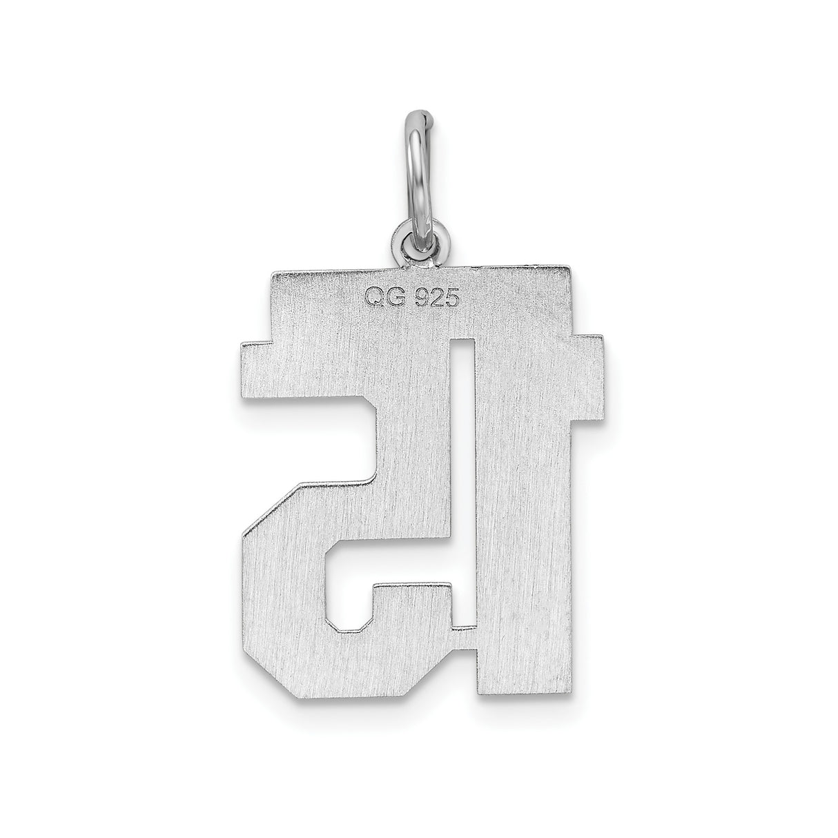 Sterling Silver Number 15 Pendant, Block Style Sports Charm for Teens or Quinceañera