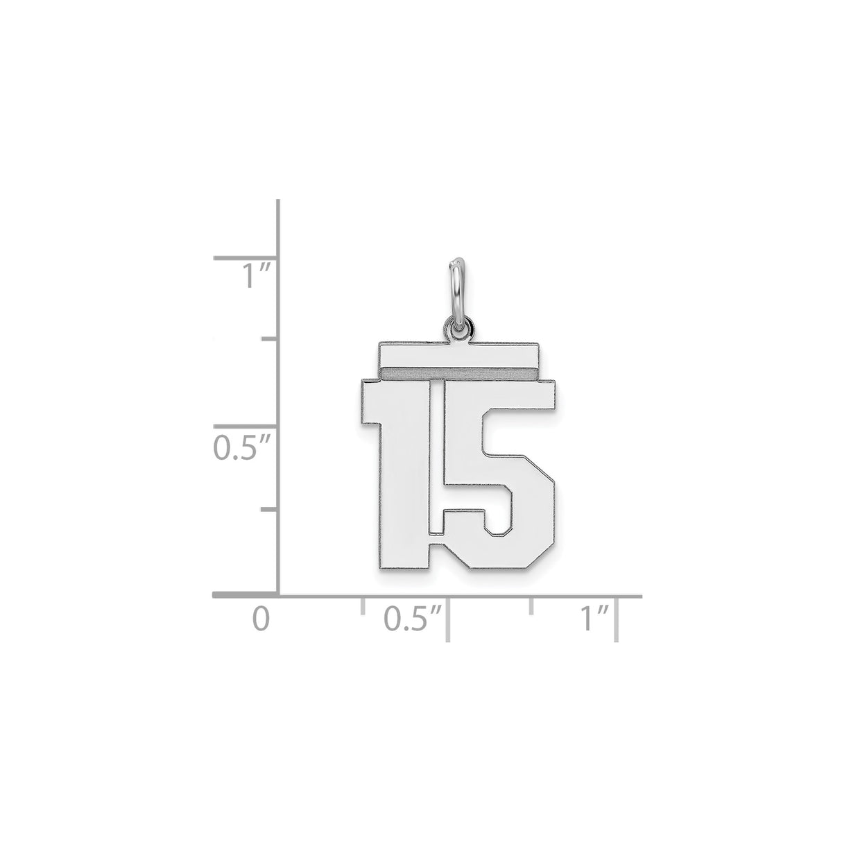 Sterling Silver Number 15 Pendant, Block Style Sports Charm for Teens or Quinceañera