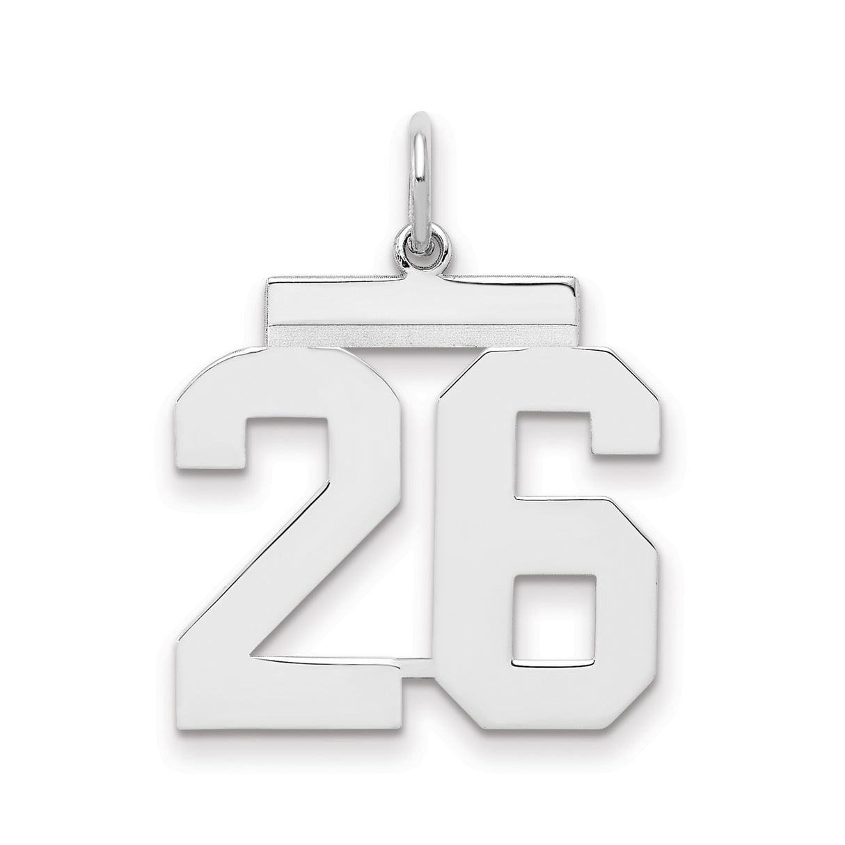 Medium Polished Number 26 Charm Pendant in Real 925 Sterling Silver