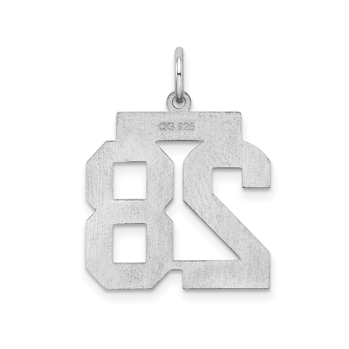 Medium Polished Number 28 Charm Pendant in Real 925 Sterling Silver