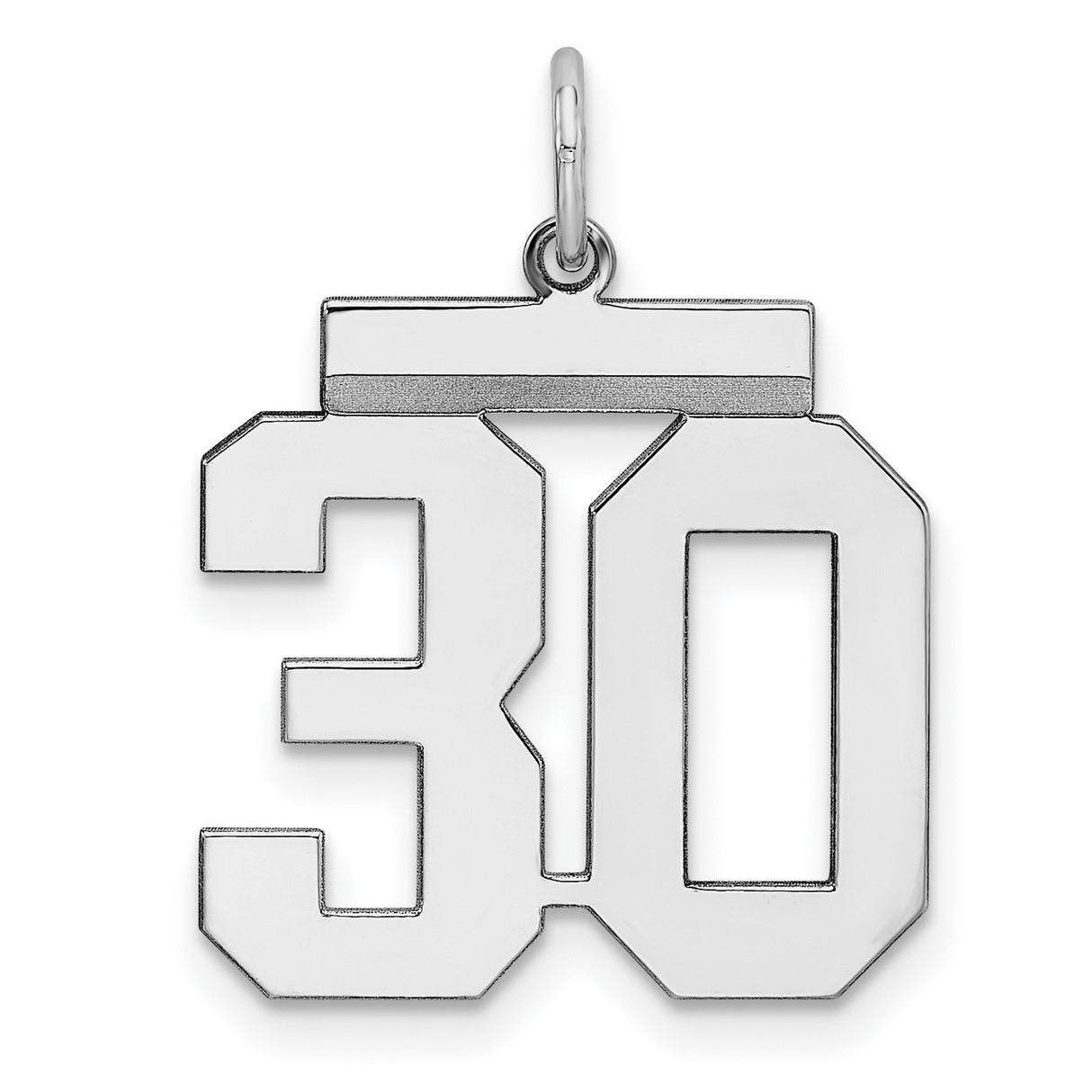 Gold Plated Medium Polished Number 30 Charm Pendant in Real 925 Sterling SIlver