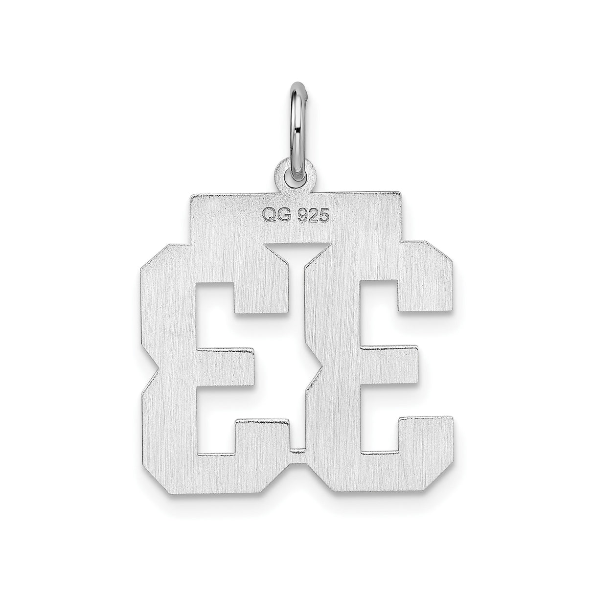 Sterling Silver Number 33 Pendant Charm, Bold Block Font Jersey Style for Sports Fans