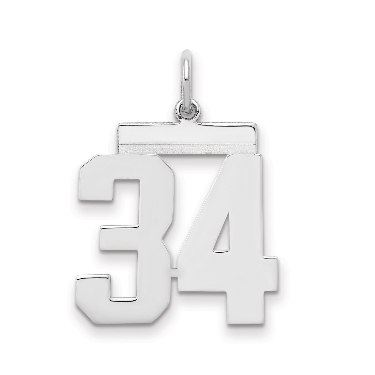 Sterling Silver Number 34 Pendant, Bold Athletic Charm with Jersey Style Digits