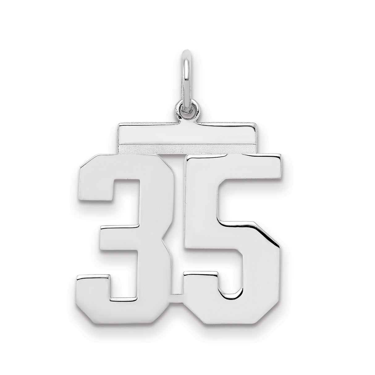 Medium Polished Number 35 Charm Pendant in Real 925 Sterling Silver