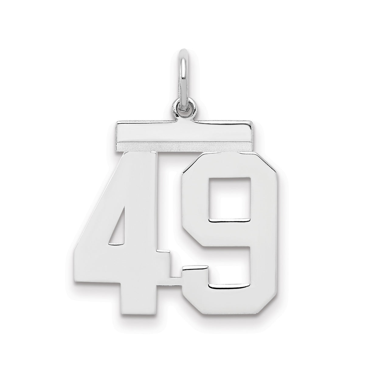 Medium Polished Number 49 Charm Pendant in Real 925 Sterling Silver