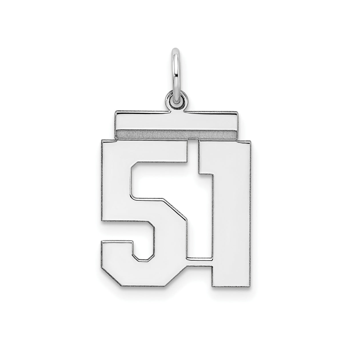 Sterling Silver Number 51 Pendant, Polished Sports Charm, Unisex Athlete Jewelry