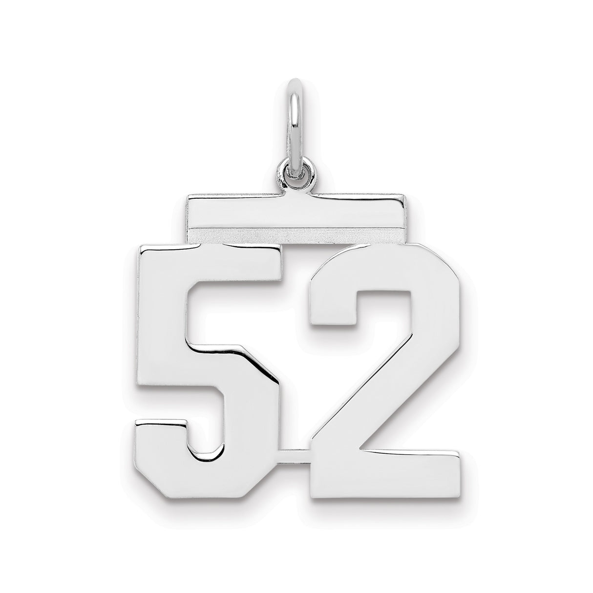 Medium Polished Number 52 Charm Pendant in Real 925 Sterling Silver