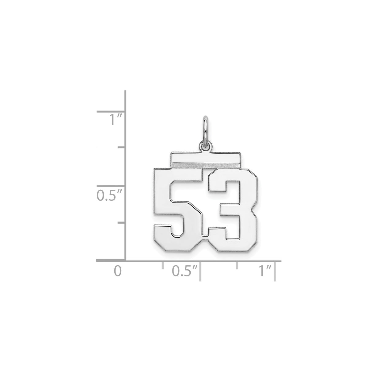 Medium Polished Number 53 Charm Pendant in Real 925 Sterling Silver