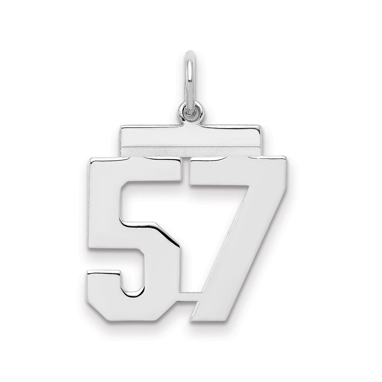 Medium Polished Number 57 Charm Pendant in Real 925 Sterling Silver