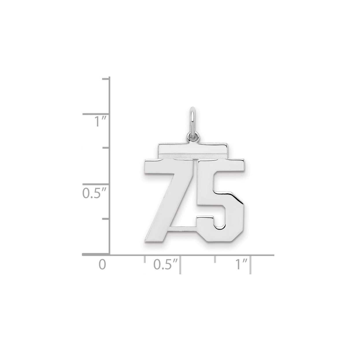 Medium Polished Number 75 Charm Pendant in Real 925 Sterling Silver