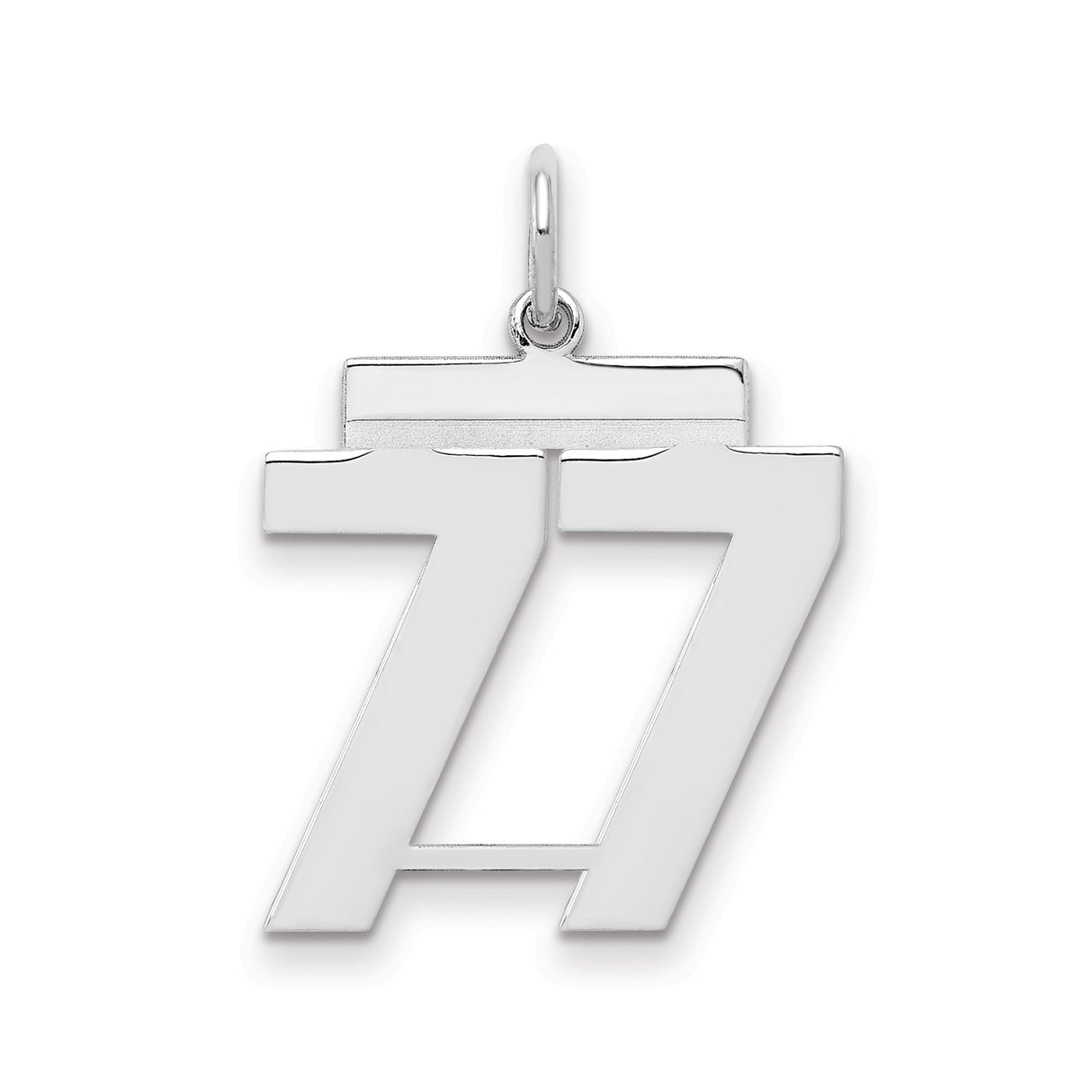 Medium Polished Number 77 Charm Pendant in Real 925 Sterling Silver