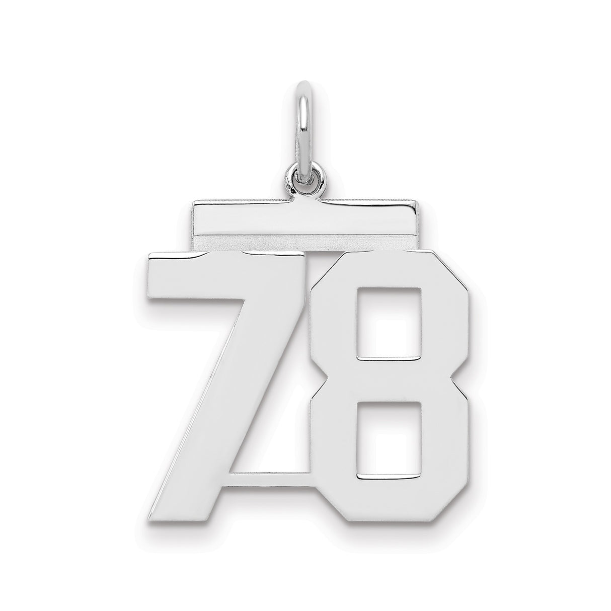 Medium Polished Number 78 Charm Pendant in Real 925 Sterling Silver